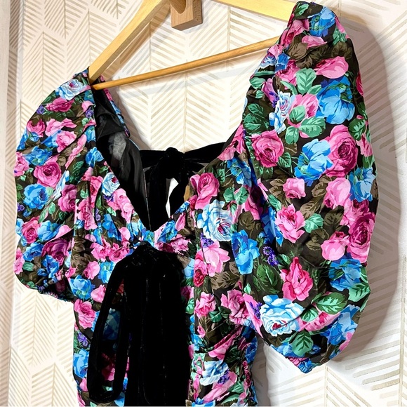 🔆 For Love & Lemons Floral Bow Puff Marley Mini Dress - Size Small - Picture 4 of 9